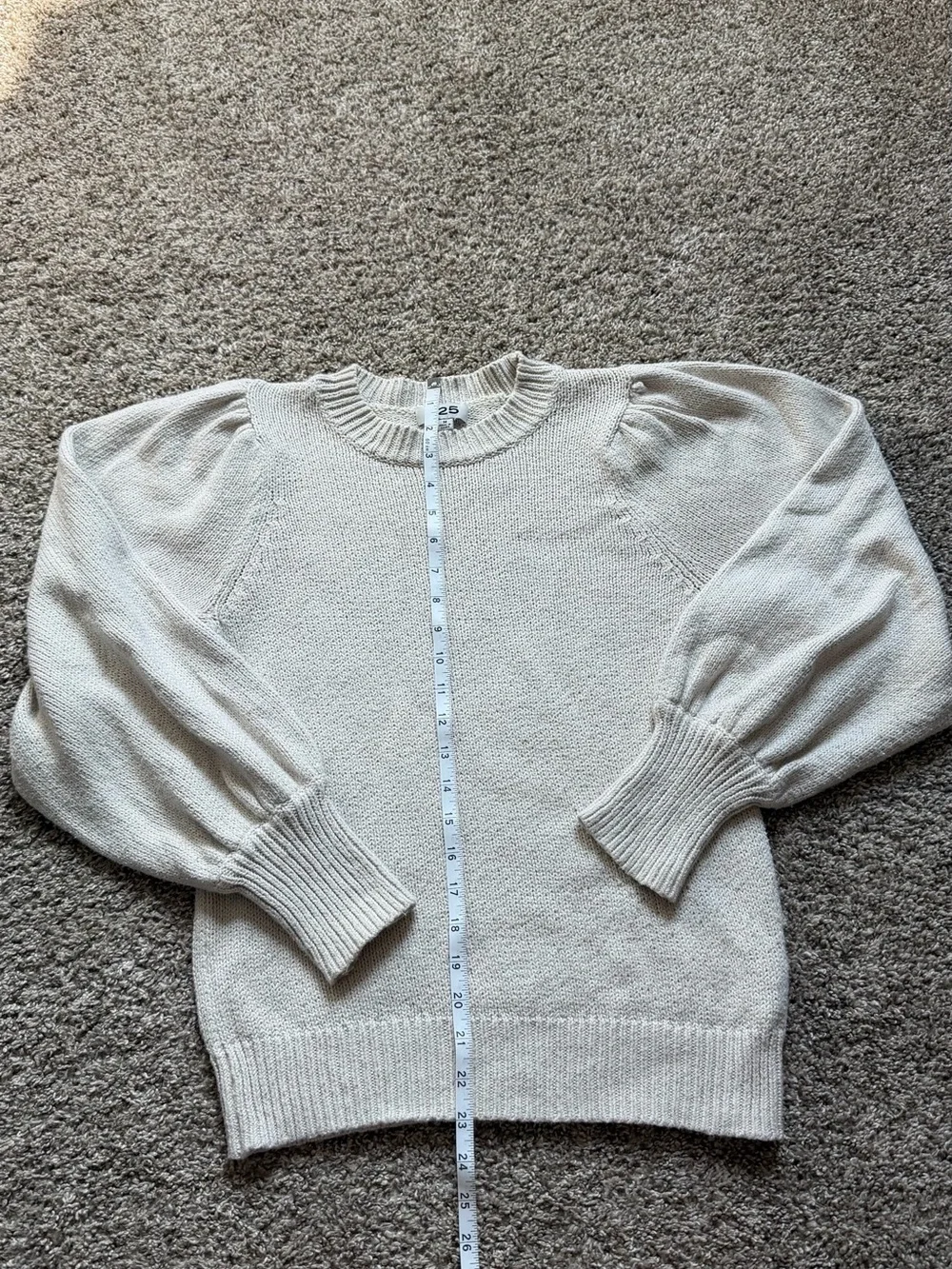 Cream Puff-Sleeve Knit Sweater